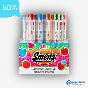 Fruit Tri‑Color Smens scented pens in a colorful display bucket, featuring vibrant fruit‑themed designs.