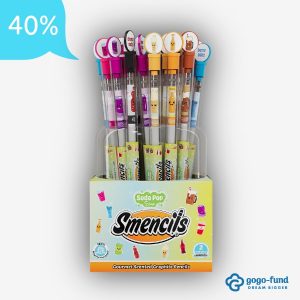 Bucket filled with Soda Pop Shop Smencils in individual freshness tubes with colorful character caps.