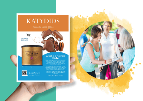 showing a katydids brochures for a fundraiser
