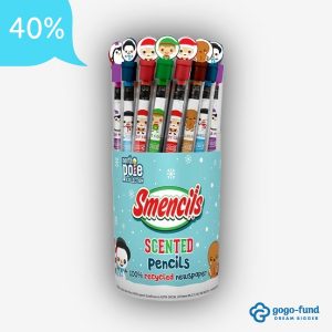 Holiday Smencils bucket with assorted scented pencils in festive Christmas designs