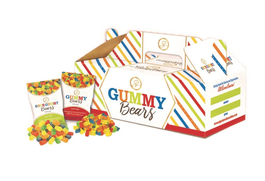 Box of $1 Gummy Bears, perfect fundraising product for schools and youth groups