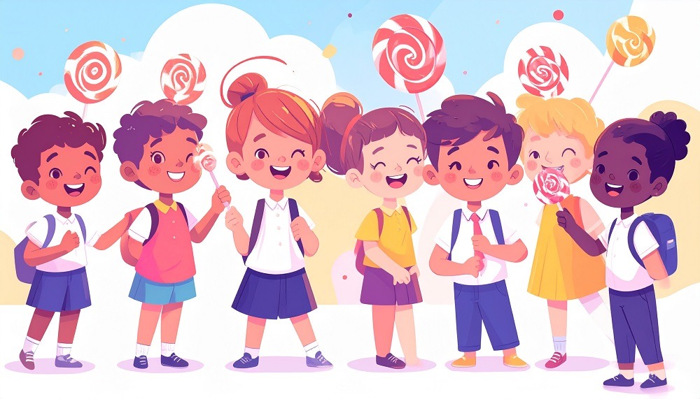 school kids with lollipops