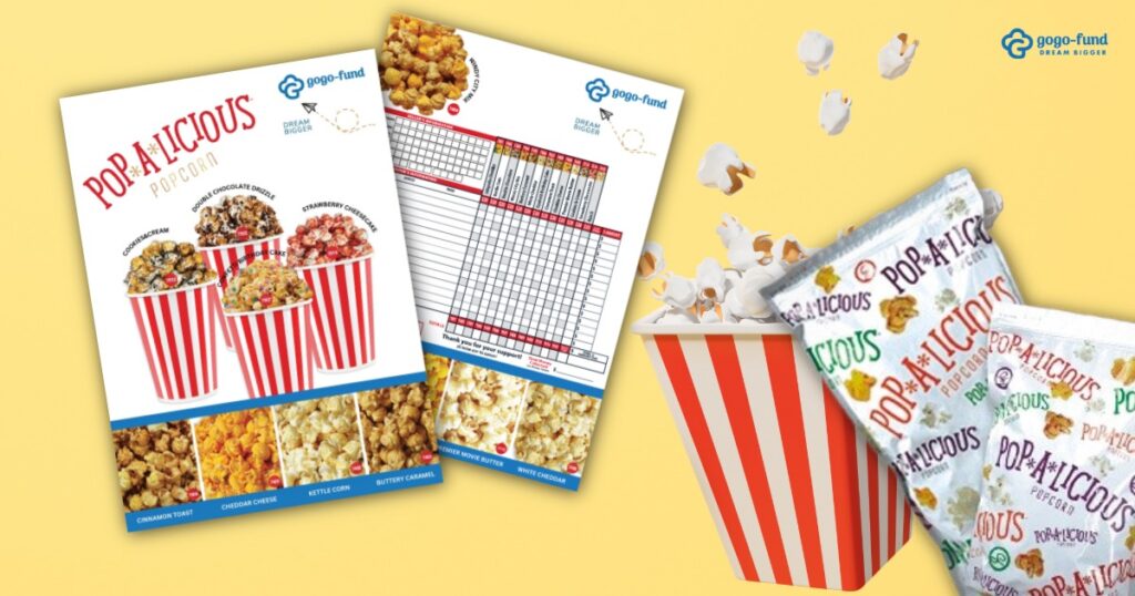 Gogo-Fund online popcorn fundraiser store with 13 flavor options