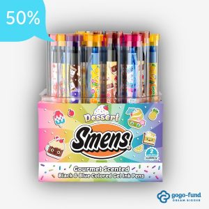 Bucket filled with Dessert Smens scented pens in individual tubes with colorful character caps.