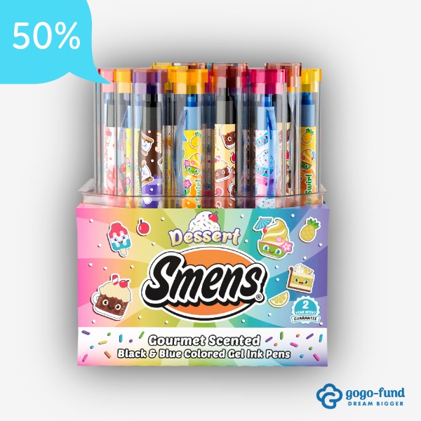 Bucket filled with Dessert Smens scented pens in individual tubes with colorful character caps.