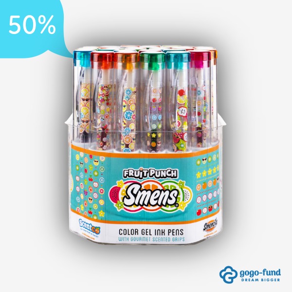 Fruit Punch Smens bucket filled with scented pens in a colorful display container.