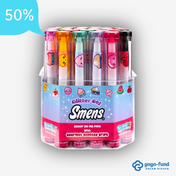 Glitter Gel Smens scented pens displayed with colorful gel ink and fun fragrances, perfect for school notes, crafts, and creative writing.