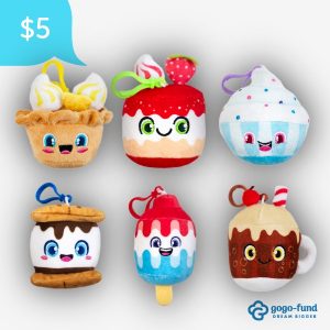 Display of six Oh-So Yummy Backpack Buddies showing all available scented plush clip options, arranged together to highlight the variety of characters and colors.