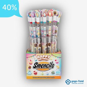 Bucket filled with Happy Birthday Smencils in individual freshness tubes with colorful character caps.
