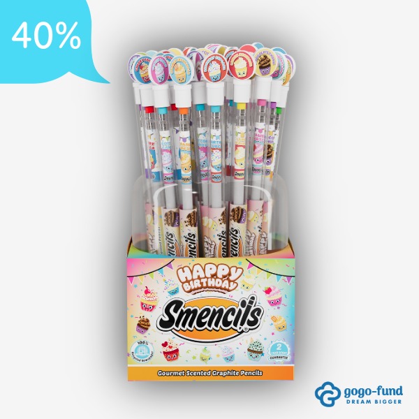 Bucket filled with Happy Birthday Smencils in individual freshness tubes with colorful character caps.